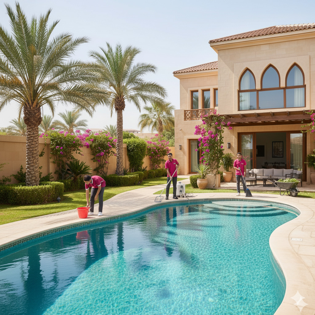 Private pool in a Riyadh villa — the kind of home we serve